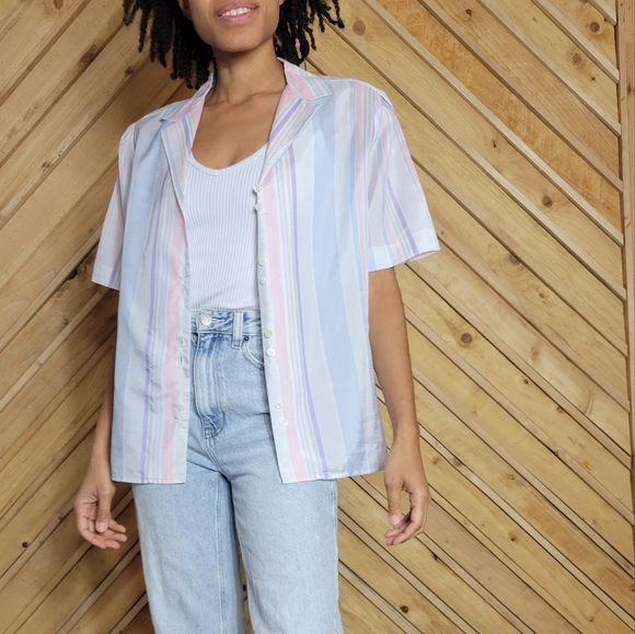 Vintage Pastel Striped Button-up Blouse - Picture 11 of 13